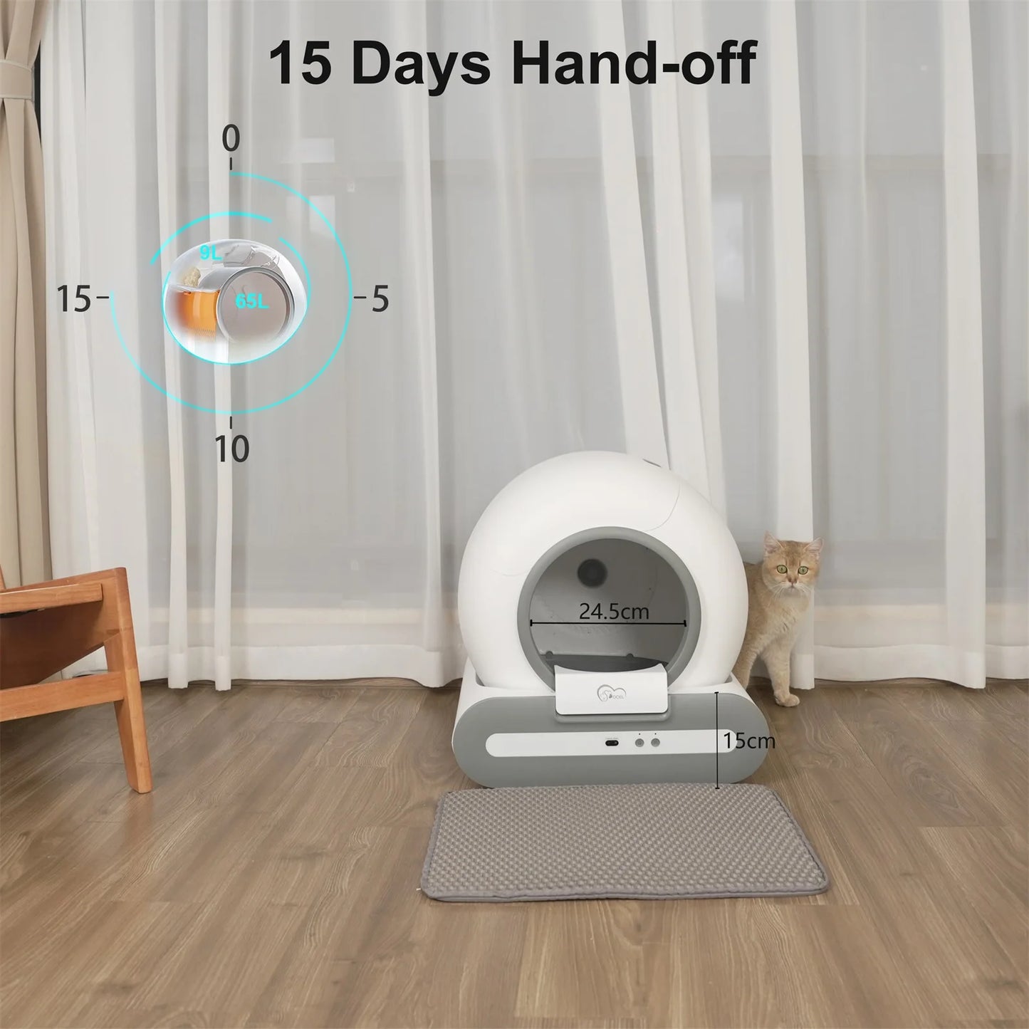 Cat Litter Box with Self-Cleaning and App Control