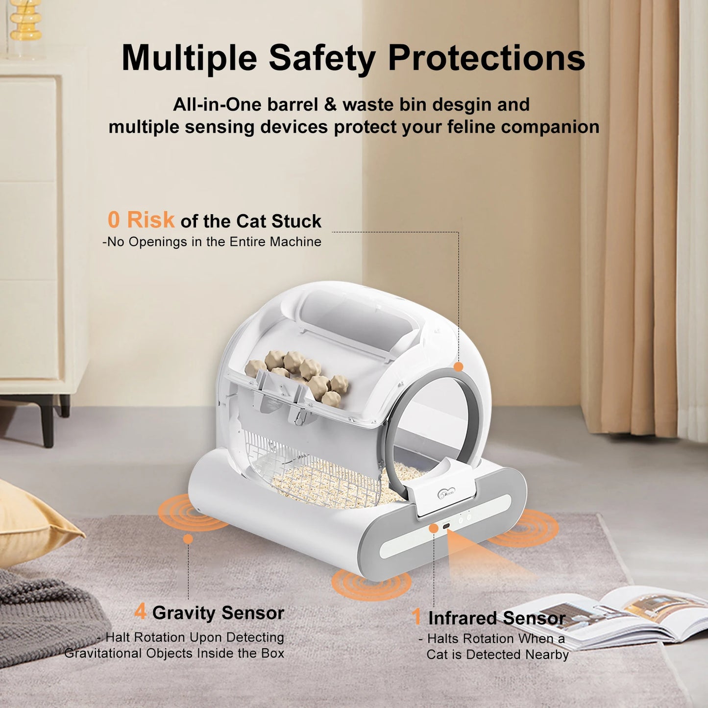 Cat Litter Box with Self-Cleaning and App Control