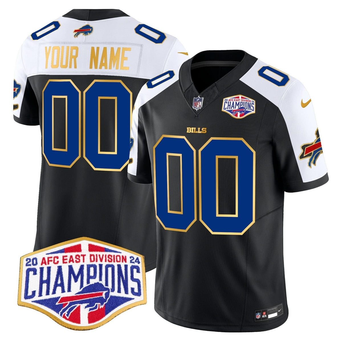 Bills 2024 AFC East Division Champions Gold Trim Vapor Limited Custom Jersey - All Stitched