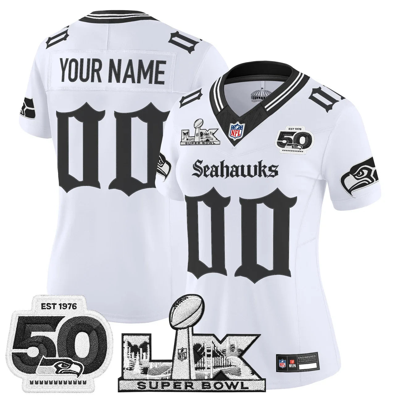 Seattle Seahawks "Super Bowl LX & 50th Patch" Vapor Limited Custom Jersey - Gothic Edition - All Stitched