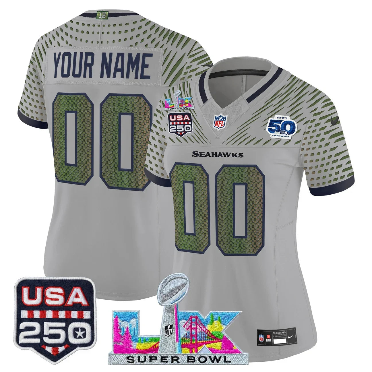 Seattle Seahawks "Super Bowl LX & United States 250th Anniversary Patch" Vapor Limited Custom Jersey - All Stitched