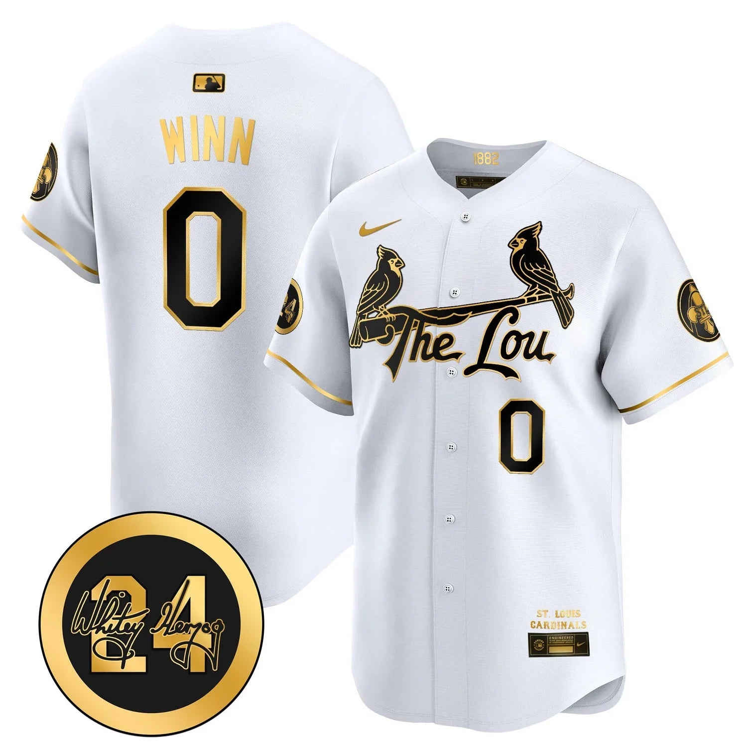 St. Louis Cardinals Whitey Herzog Patch Vapor Premier Limited Jersey - All Stitched - White gold