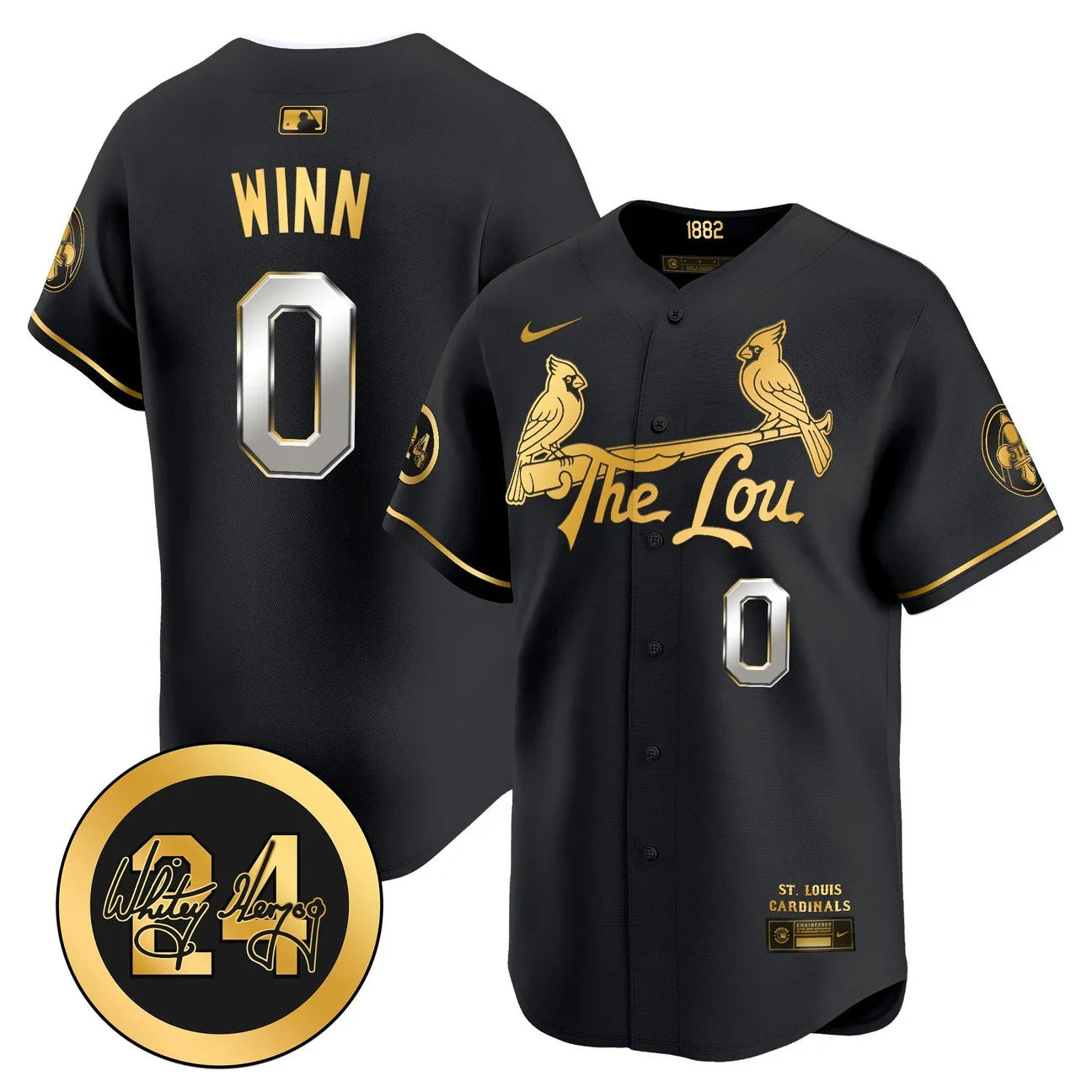 St. Louis Cardinals Whitey Herzog Patch Vapor Premier Limited Jersey - All Stitched - Black Gold