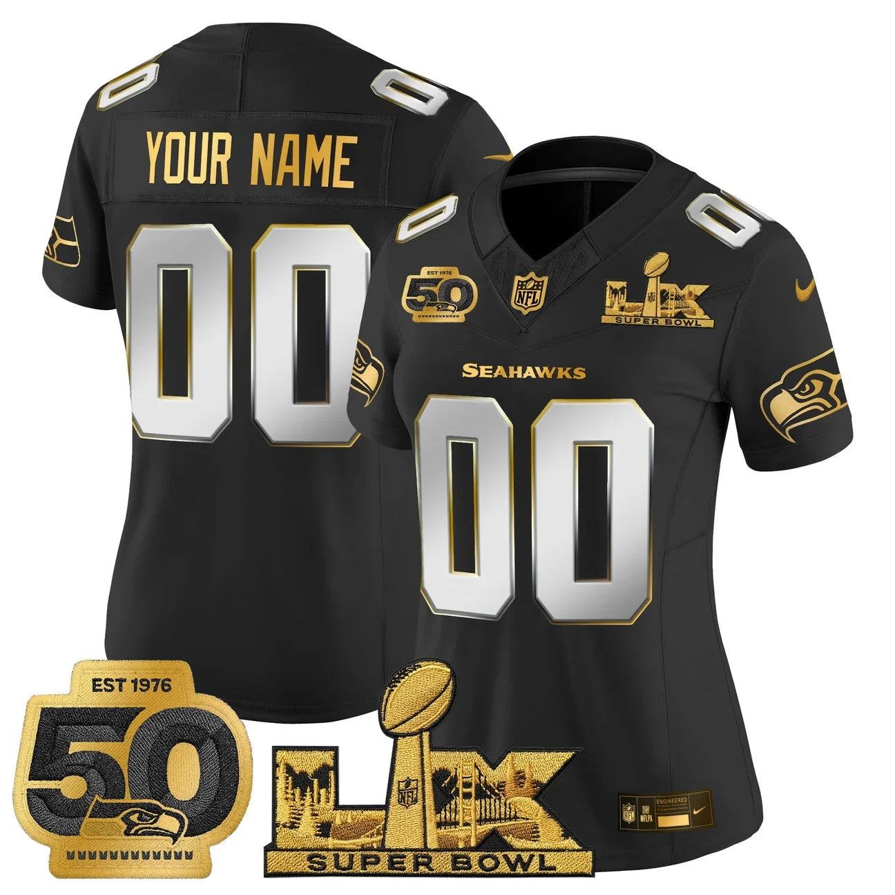 Seattle Seahawks "Super Bowl LX & 50th Patch" Gold Vapor Limited Custom Jersey - All Stitched