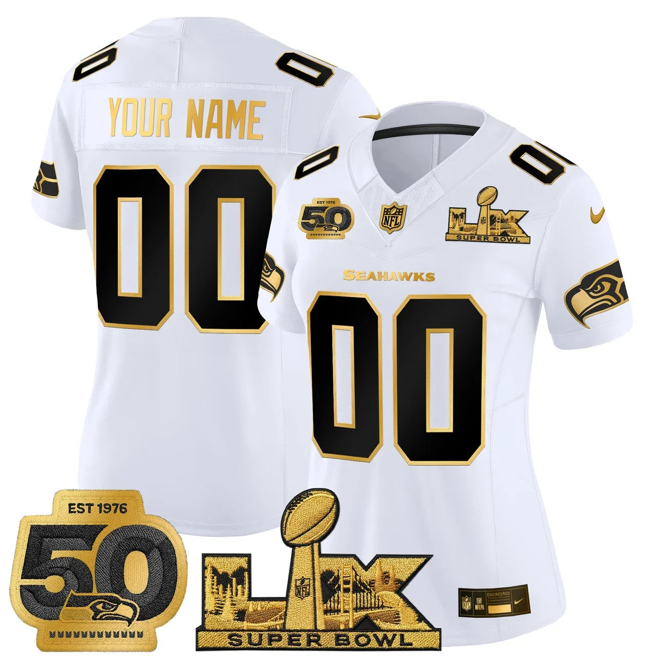 Seattle Seahawks "Super Bowl LX & 50th Patch" Gold Vapor Limited Custom Jersey - All Stitched