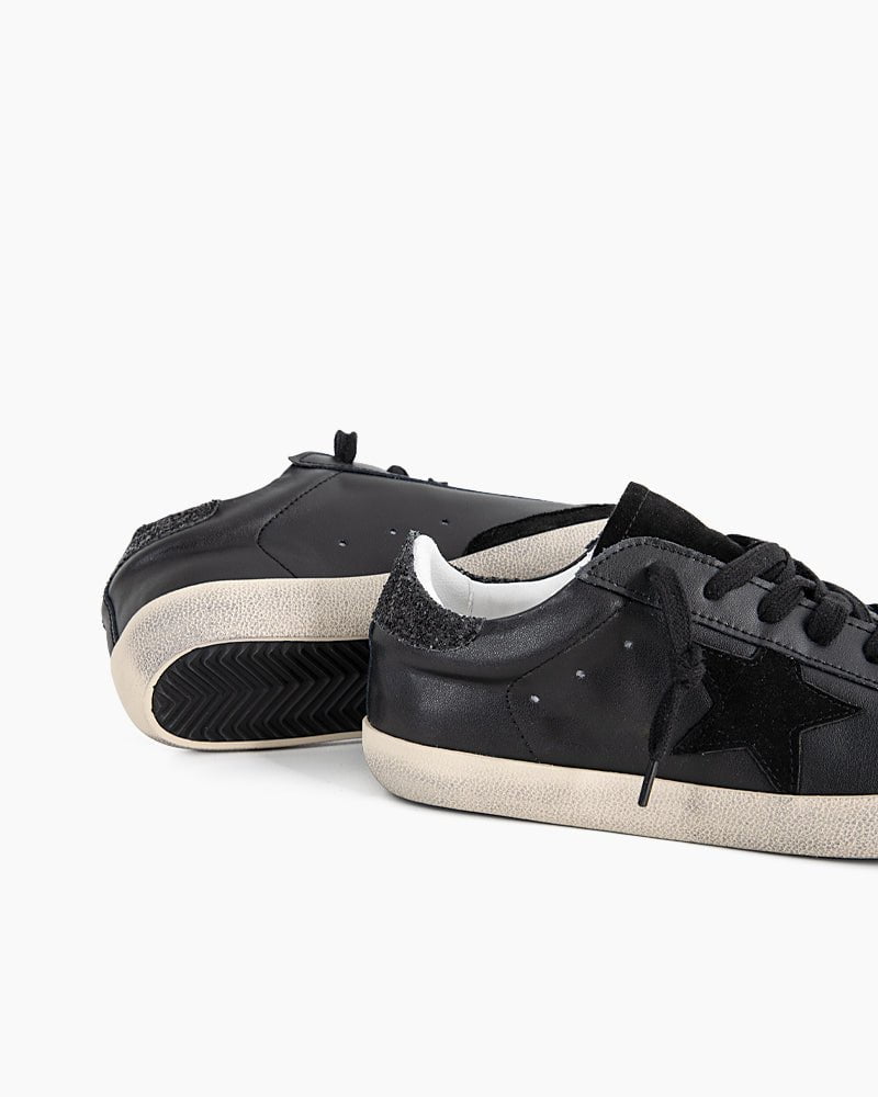 Black Nappa Leather Glitter Tab Sneakers