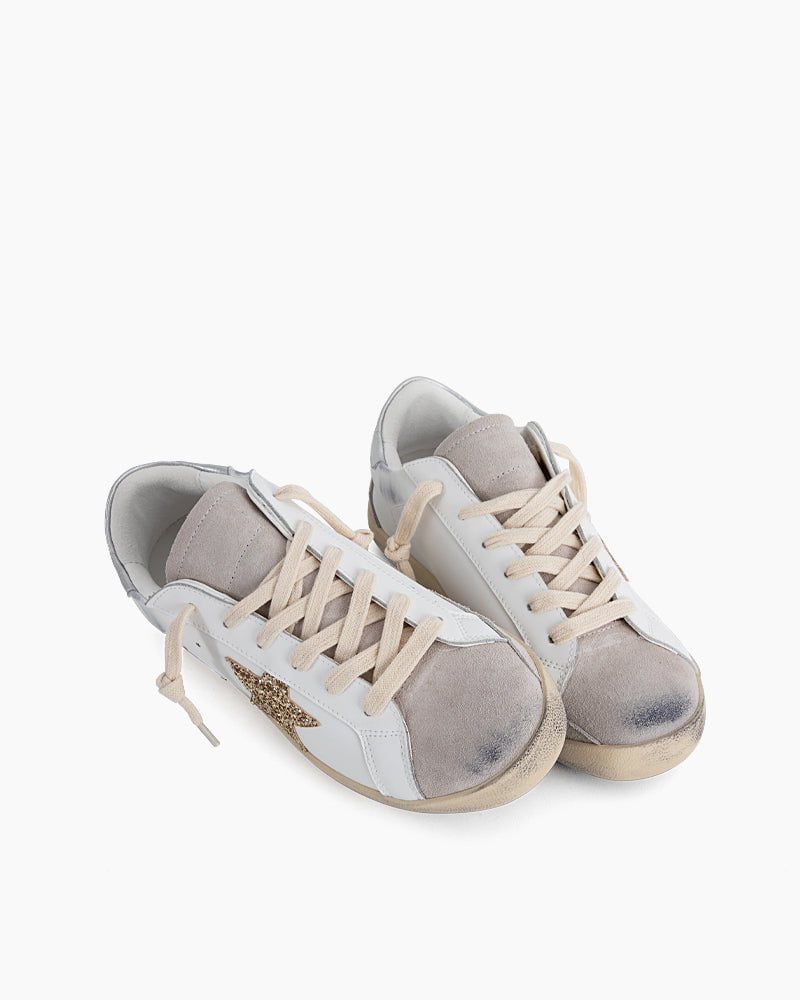 Ice-gray Suede Glitter Tab Sneakers