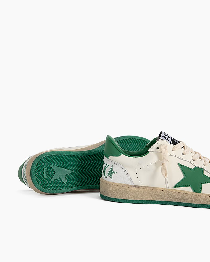 Men's White Nappa Leather Sneakers with Green Good Luck Star
