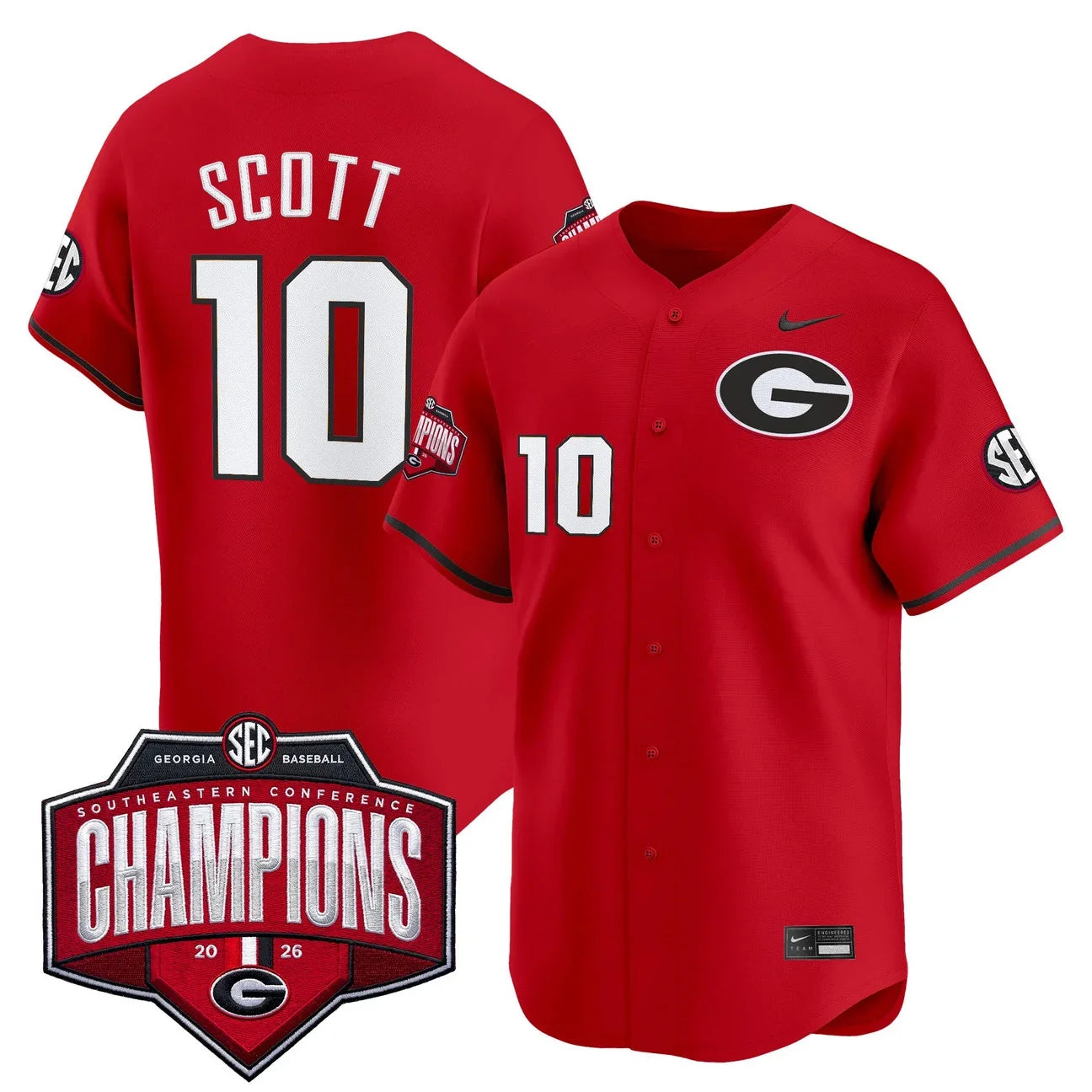 Georgia Bulldogs Baseball Southeastern Confernce Champions 2026 Vapor Premier Limited Jersey - All Stitched - Red