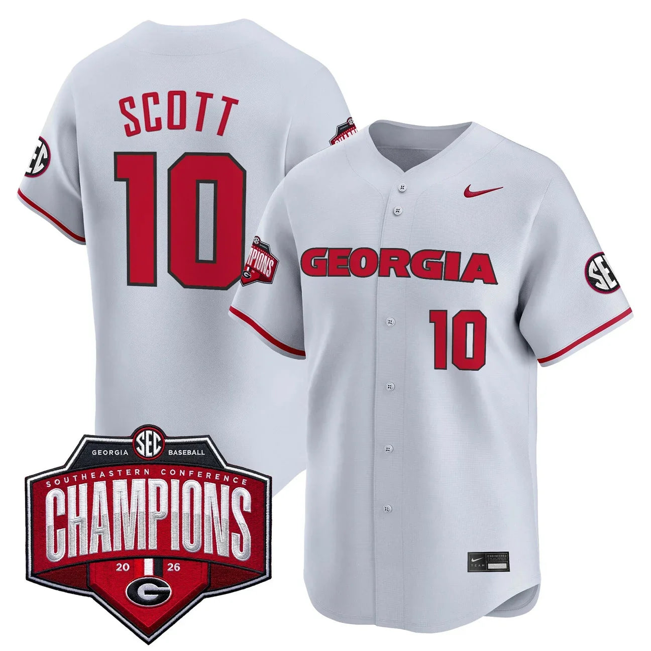 Georgia Bulldogs Baseball Southeastern Confernce Champions 2026 Vapor Premier Limited Jersey - All Stitched - Gray