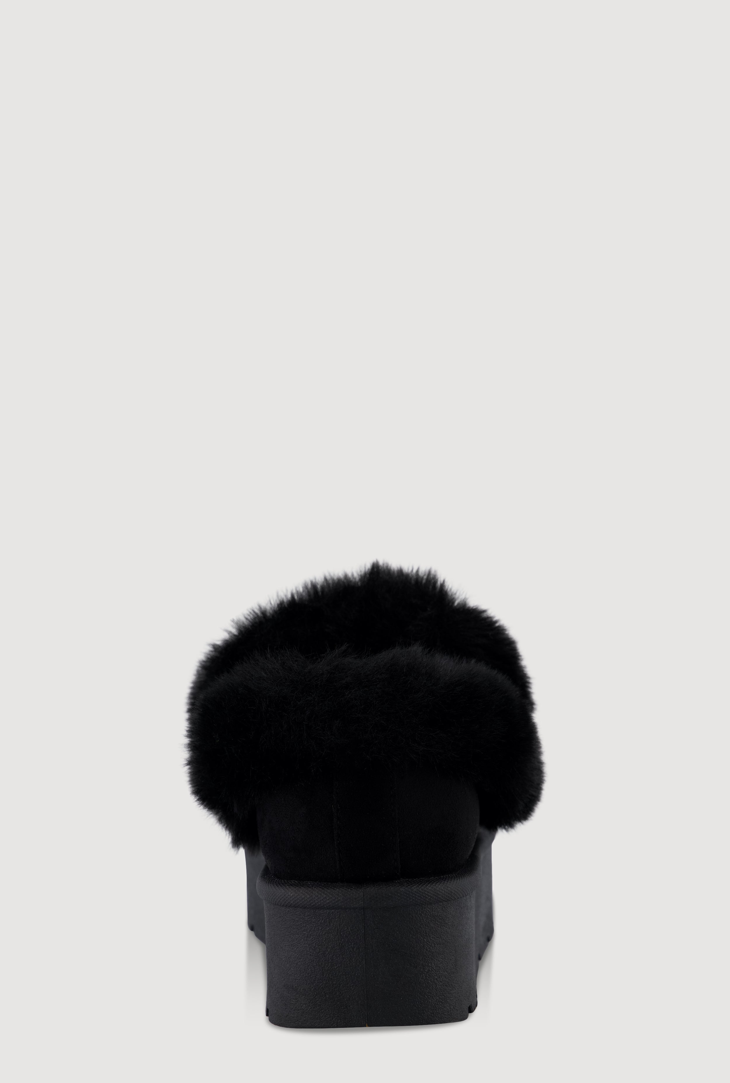 Embroidered Faux Fur Platform Booties