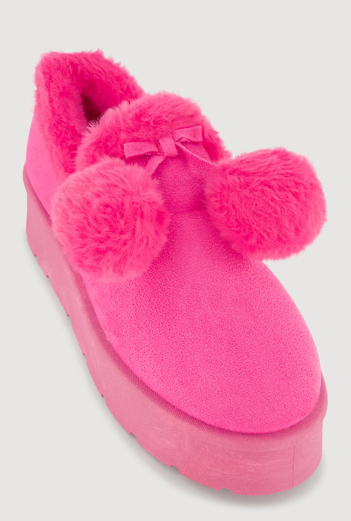 Pom Pom Faux Fur Platform Booties