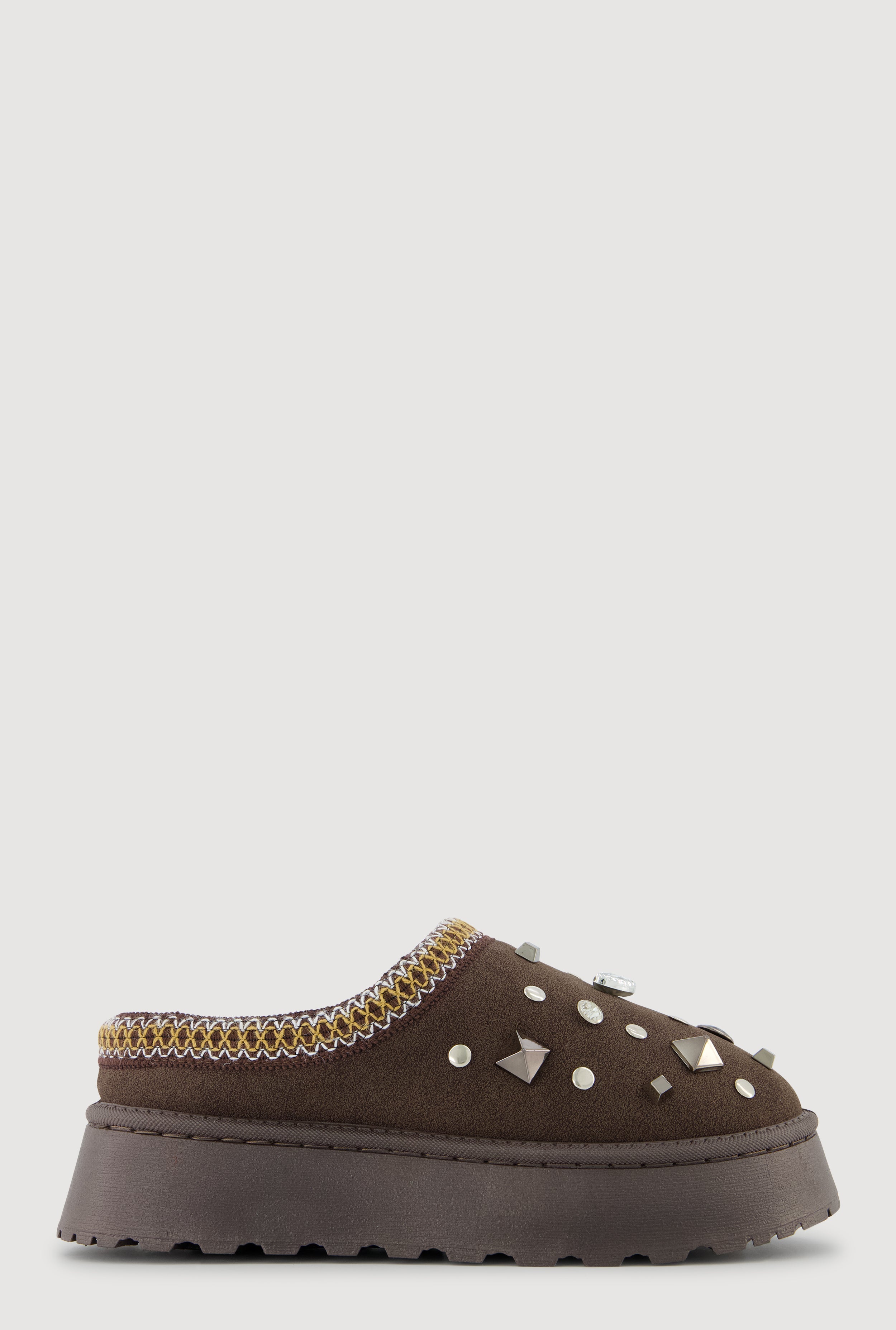 Faux Suede Rhinestone Charm Platform Clogs