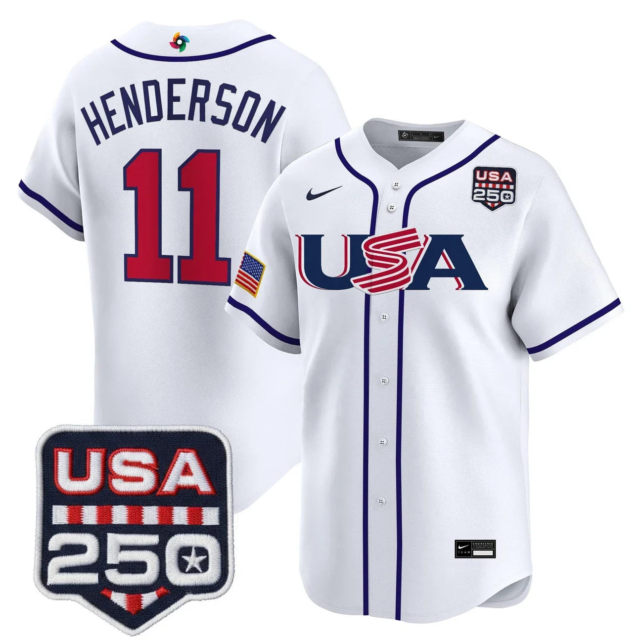 Team USA World Baseball Classic 250America Patch Vapor Premier Jersey - All Stitched - White