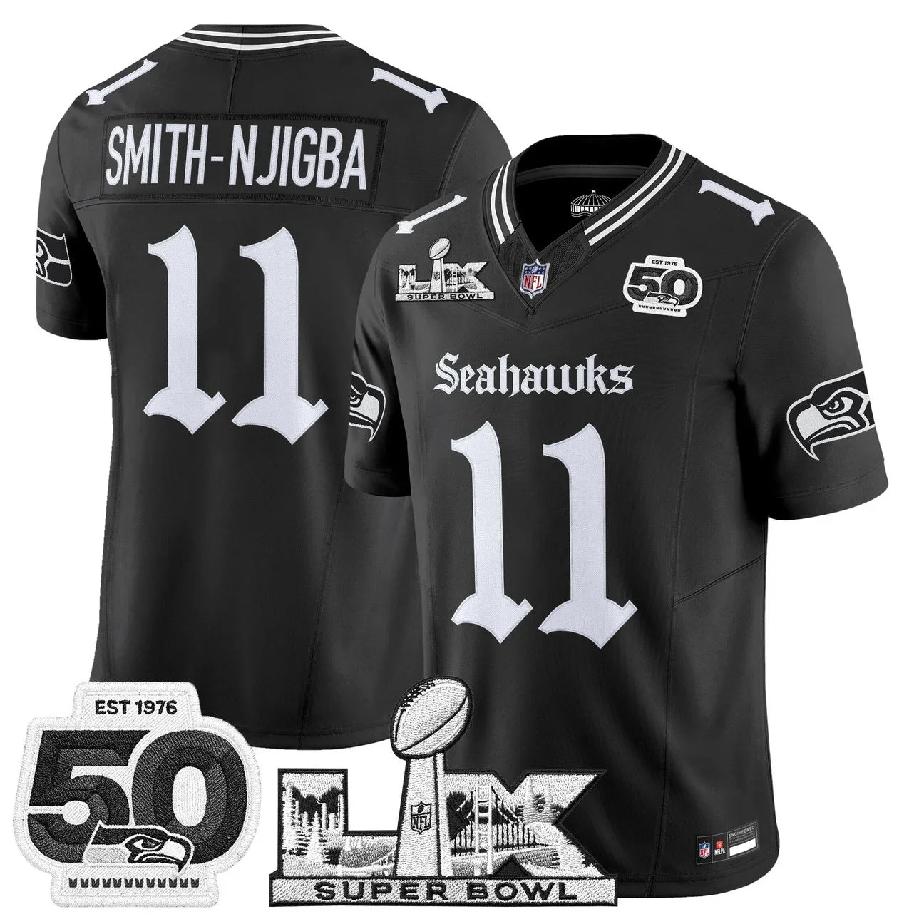 Men's Seattle Seahawks "Super Bowl LX & 50th Patch" Vapor Limited Jersey - Gothic Edition - All Stitched