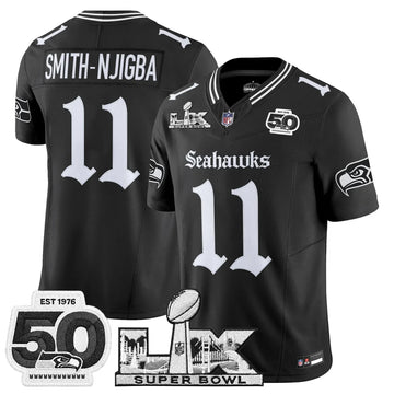 Men's Seattle Seahawks "Super Bowl LX & 50th Patch" Vapor Limited Jersey - Gothic Edition - All Stitched