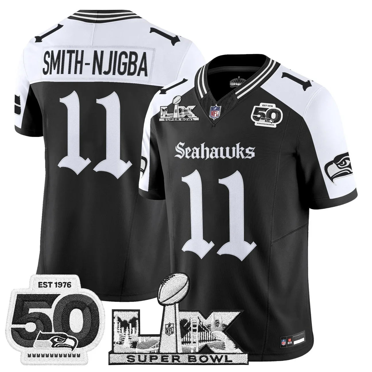 Men's Seattle Seahawks "Super Bowl LX & 50th Patch" Vapor Limited Jersey - Gothic Edition - All Stitched