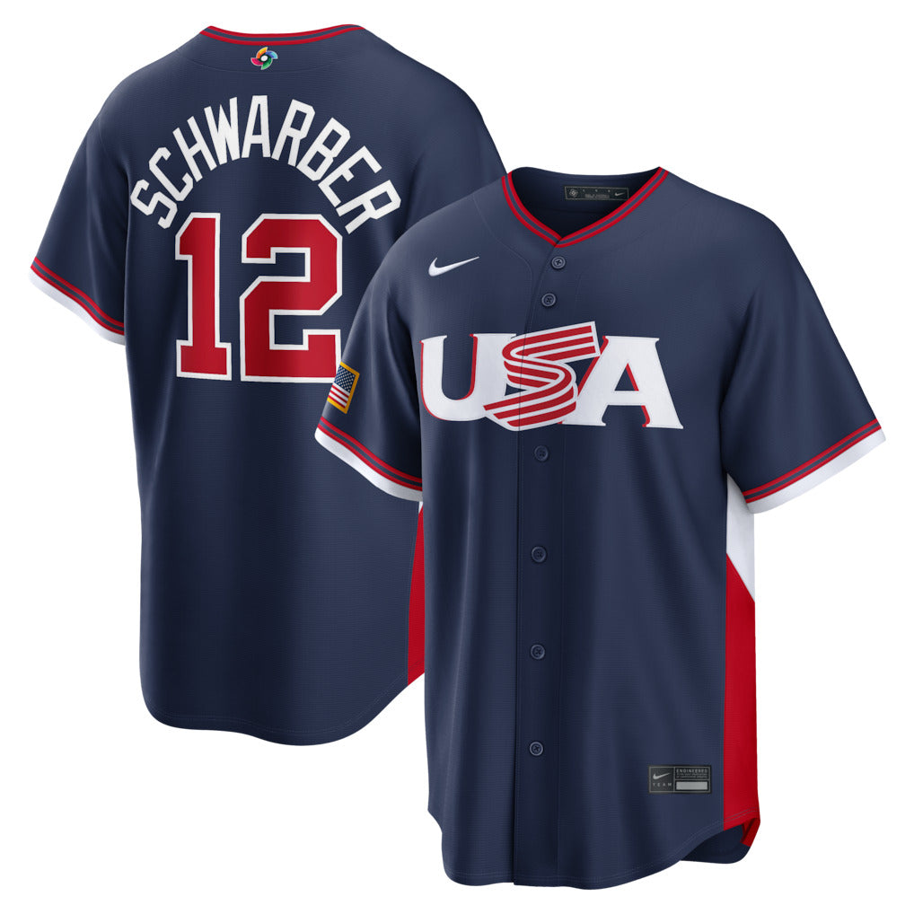 Men's #12 Kyle Schwarber USA 2026 World Baseball Classic Baseball Jersey