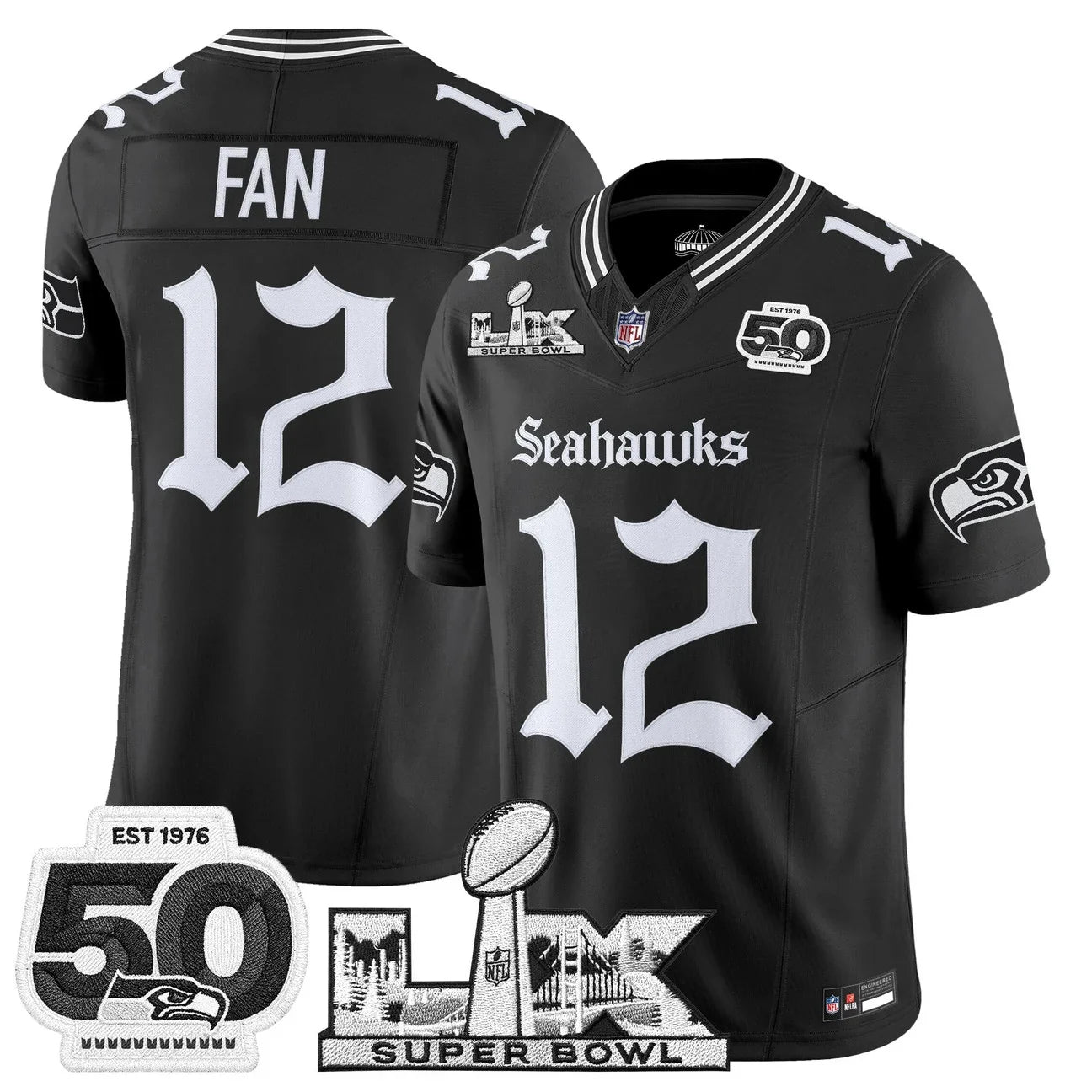 Men's Seattle Seahawks "Super Bowl LX & 50th Patch" Vapor Limited Jersey - Gothic Edition - All Stitched