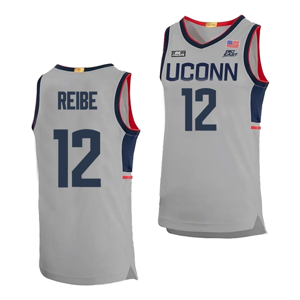 Men's #12 Eric Reibe UConn Huskies College Basketball Jersey