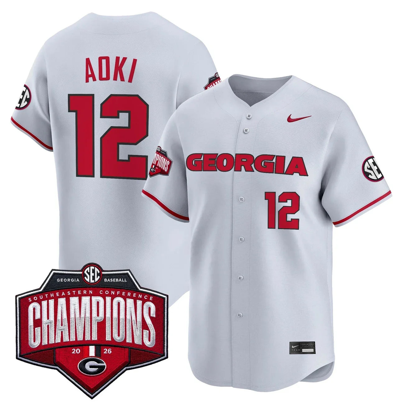 Georgia Bulldogs Baseball Southeastern Confernce Champions 2026 Vapor Premier Limited Jersey - All Stitched - Gray