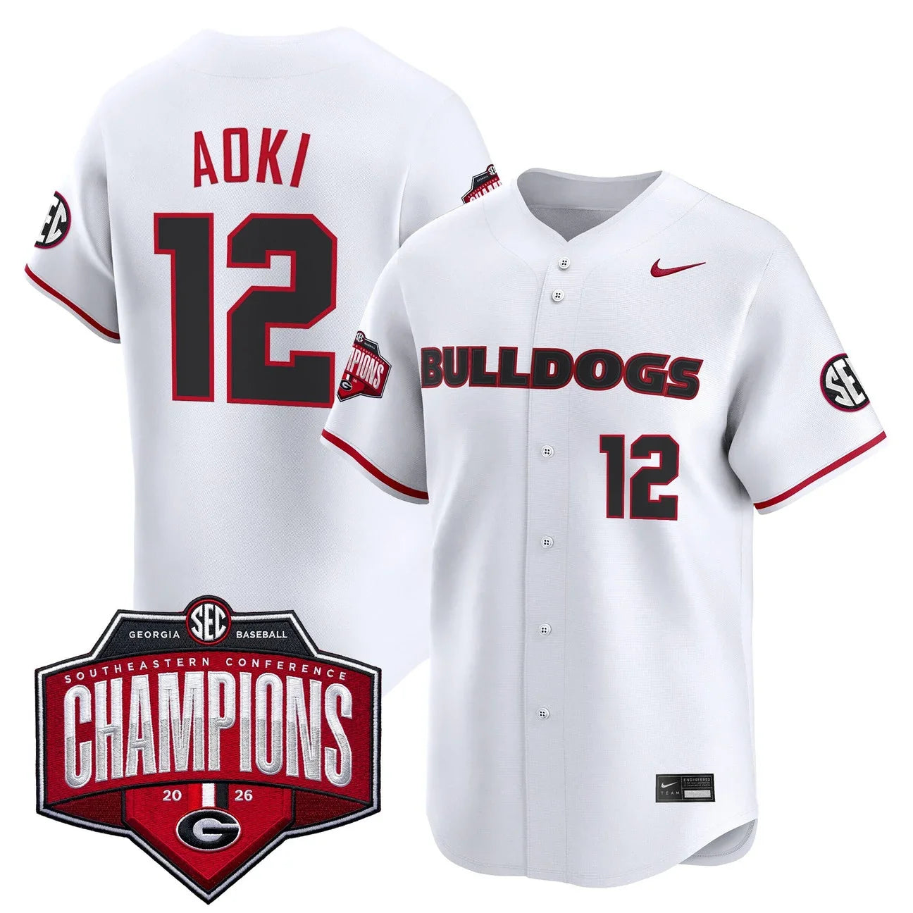 Georgia Bulldogs Baseball Southeastern Confernce Champions 2026 Vapor Premier Limited Jersey - All Stitched - White