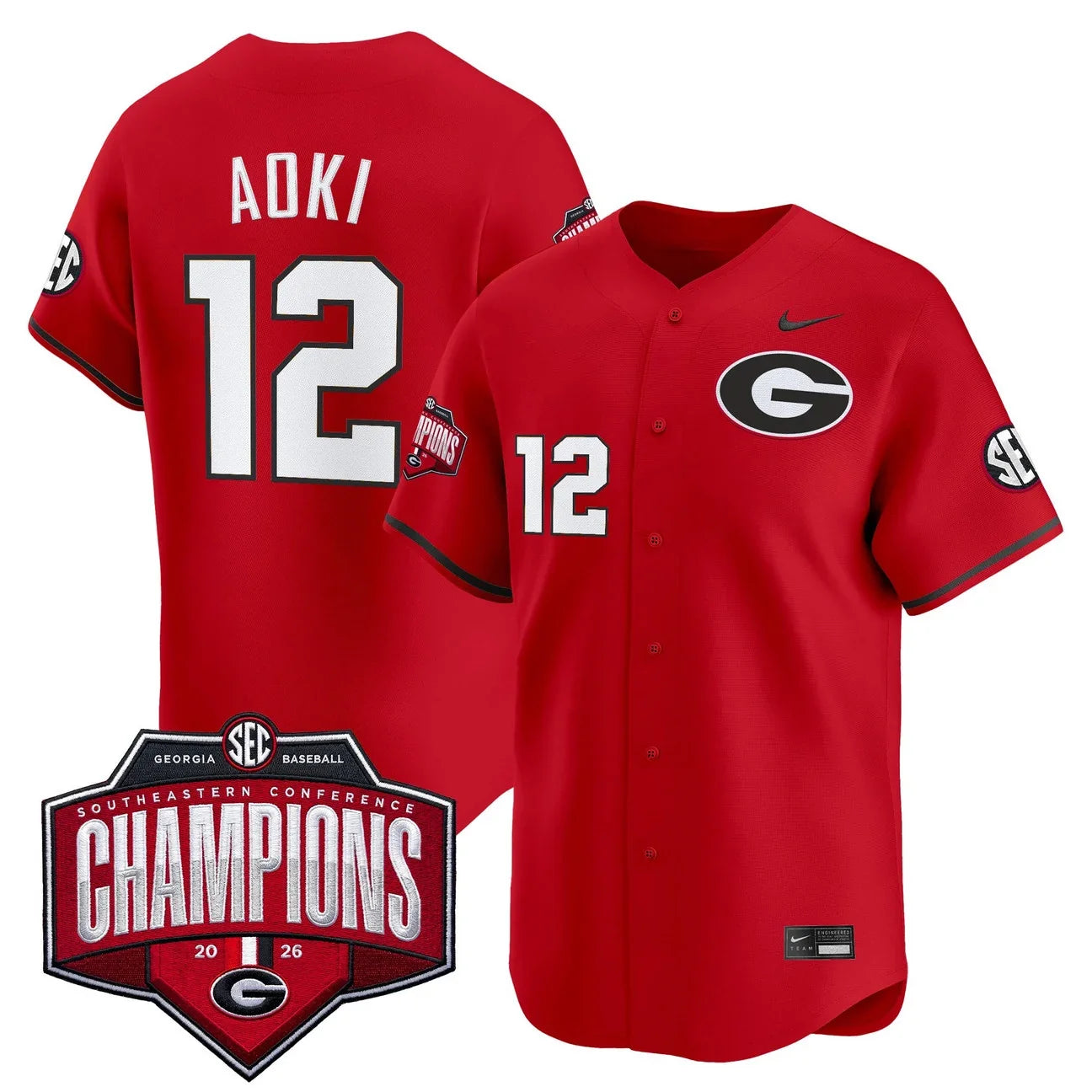 Georgia Bulldogs Baseball Southeastern Confernce Champions 2026 Vapor Premier Limited Jersey - All Stitched - Red