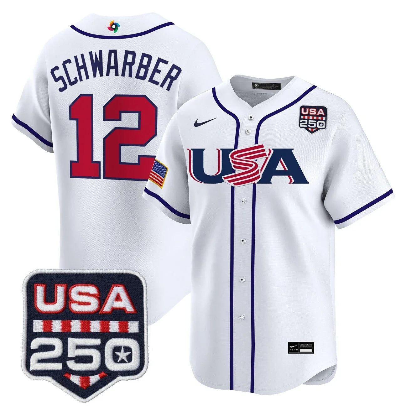 Team USA World Baseball Classic 250America Patch Vapor Premier Jersey - All Stitched - White