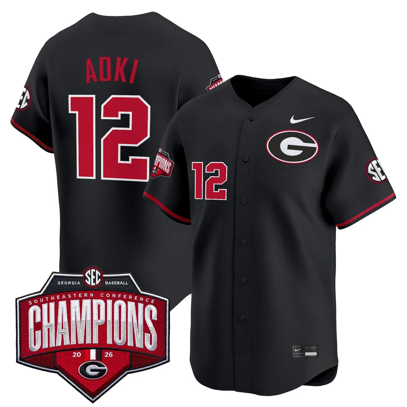 Georgia Bulldogs Baseball Southeastern Confernce Champions 2026 Vapor Premier Limited Jersey - All Stitched - Black