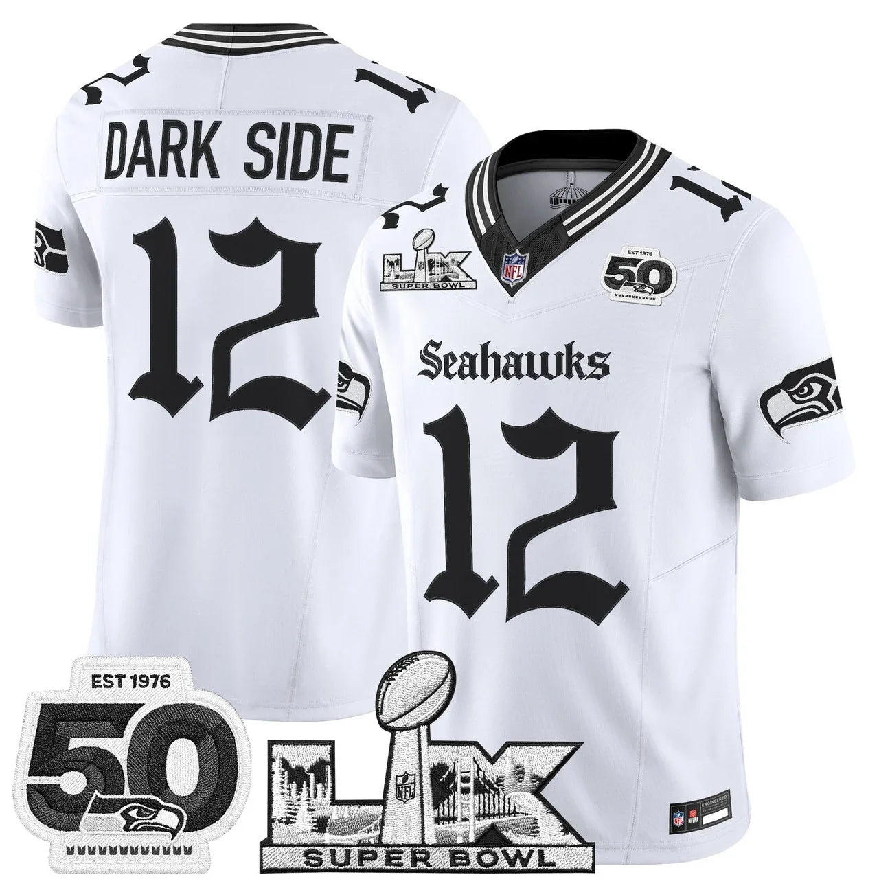 Men's Seattle Seahawks "Super Bowl LX & 50th Patch" Vapor Limited Jersey - Gothic Edition - All Stitched