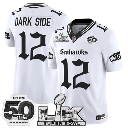 Men's Seattle Seahawks "Super Bowl LX & 50th Patch" Vapor Limited Jersey - Gothic Edition - All Stitched