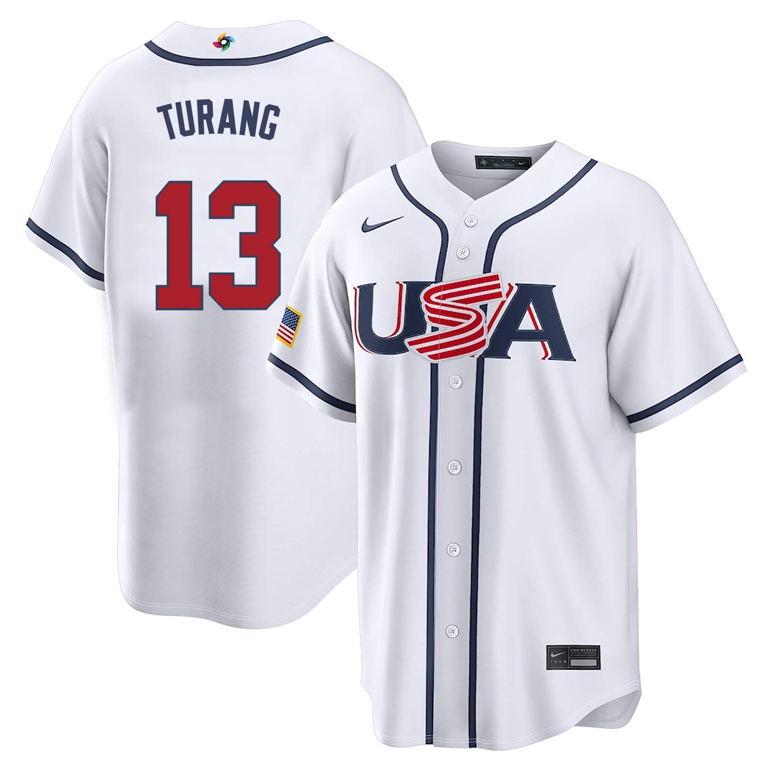 Men's #13 Brice Turang USA 2026 World Baseball Classic Baseball Jersey