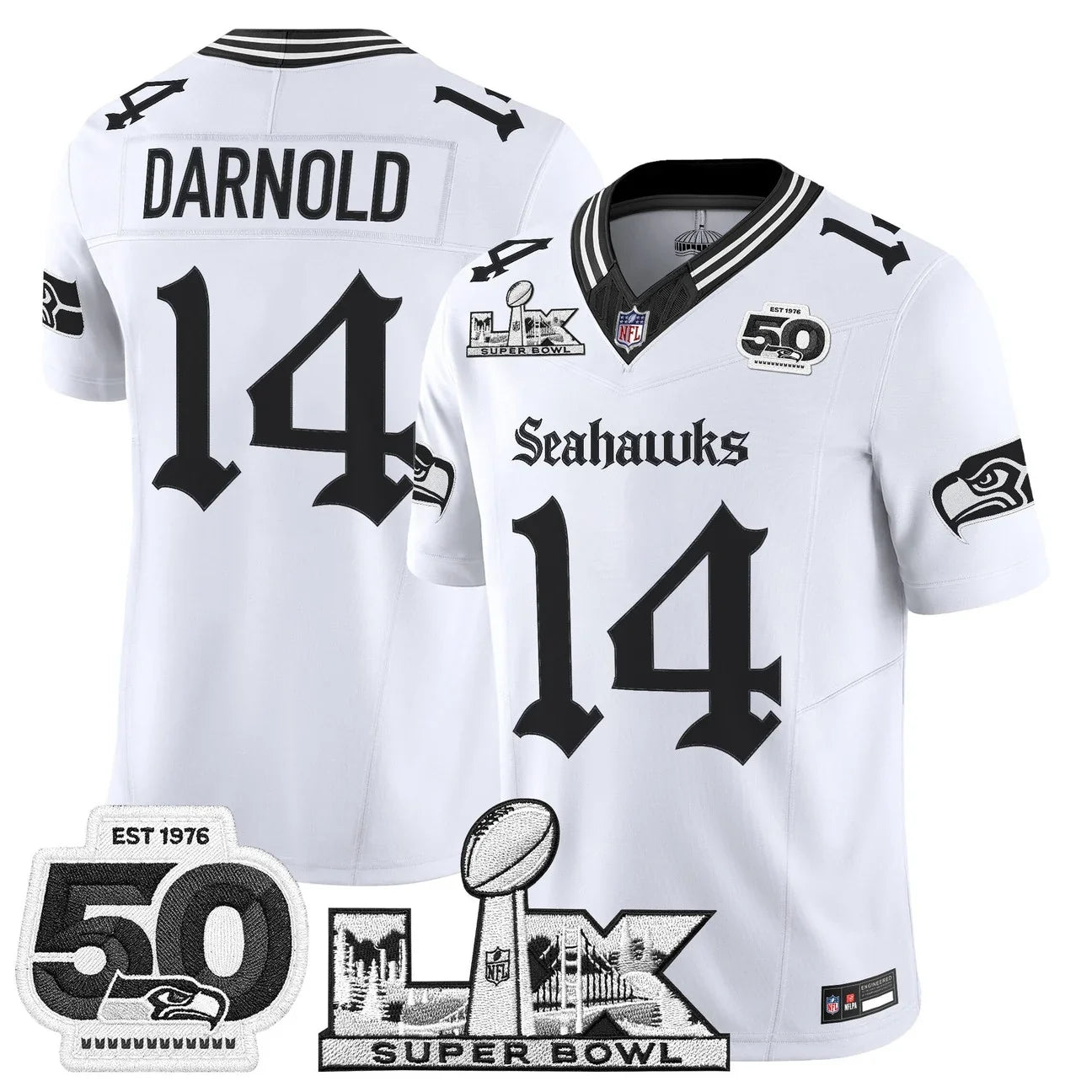 Men's Seattle Seahawks "Super Bowl LX & 50th Patch" Vapor Limited Jersey - Gothic Edition - All Stitched