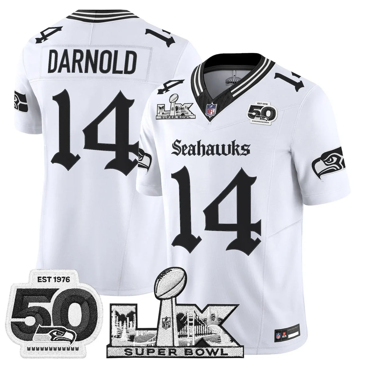 Men's Seattle Seahawks "Super Bowl LX & 50th Patch" Vapor Limited Jersey - Gothic Edition - All Stitched