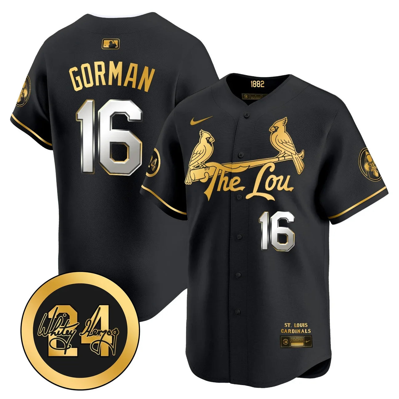 St. Louis Cardinals Whitey Herzog Patch Vapor Premier Limited Jersey - All Stitched - Black Gold