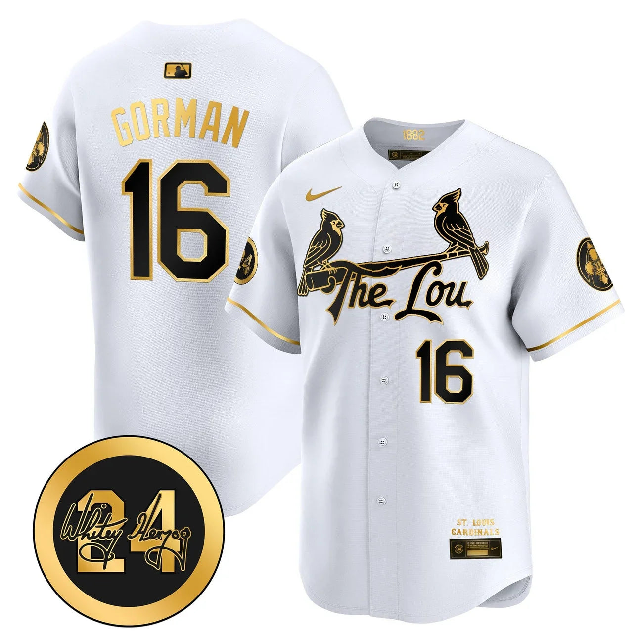 St. Louis Cardinals Whitey Herzog Patch Vapor Premier Limited Jersey - All Stitched - White gold