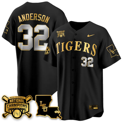 Men's LSU Tigers 2025 World Series Champions Limited Gold Jersey - All Stitched
