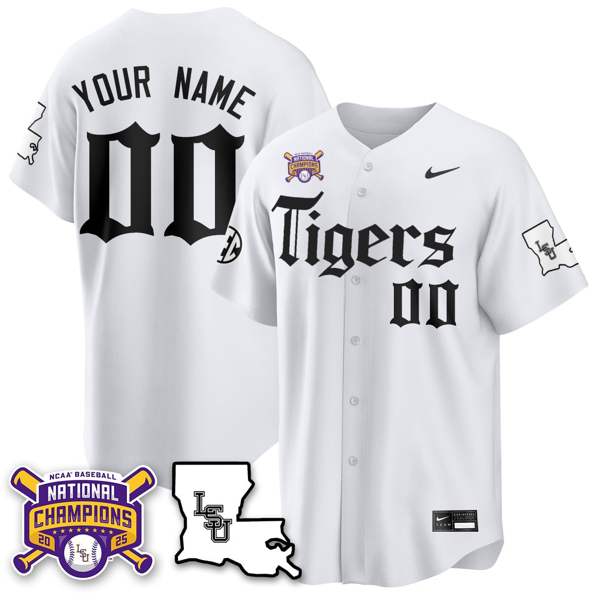 Men's LSU Tigers 2025 World Series Champions 'Gothic Geaux Edition' Jersey - All Stitched