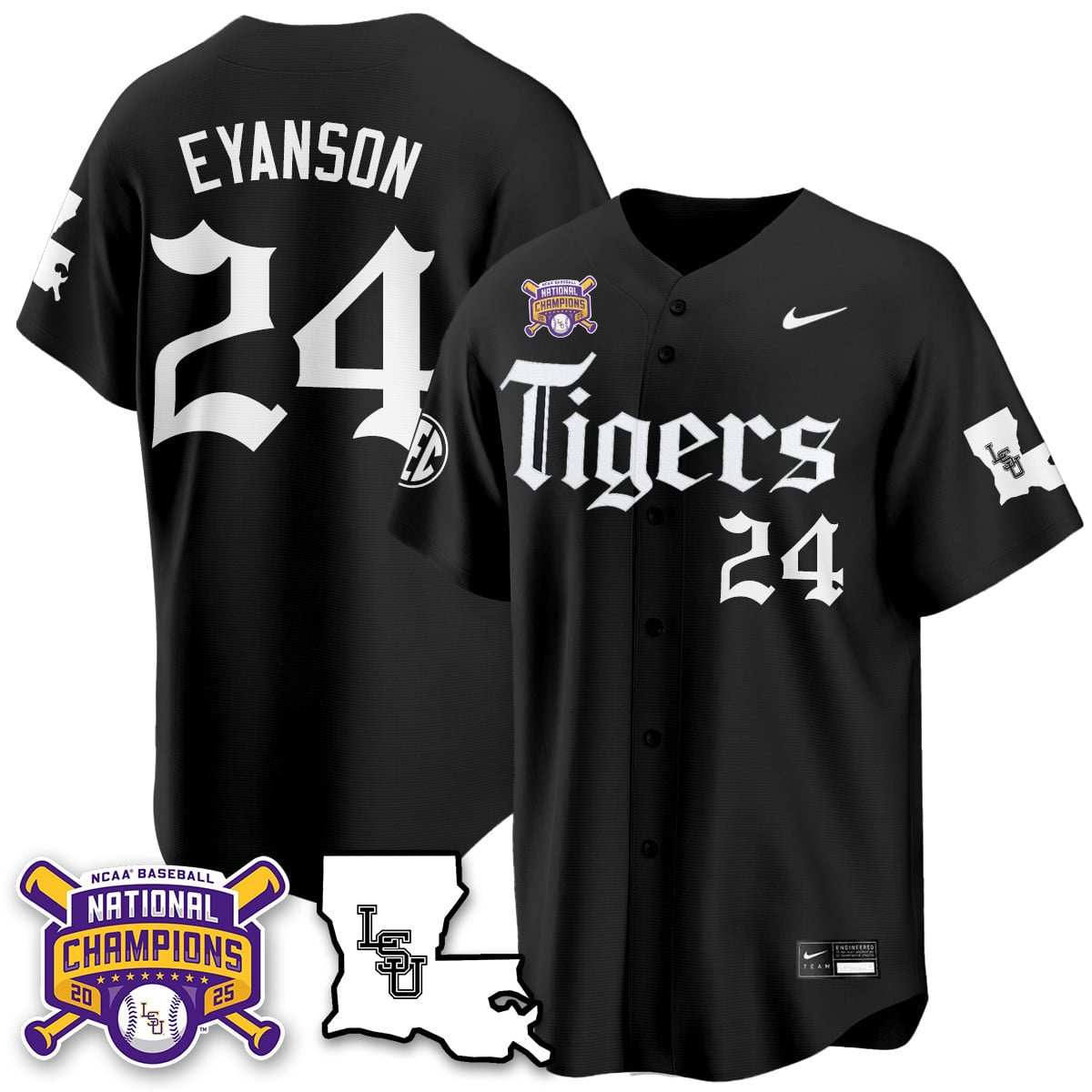 Men's LSU Tigers 2025 World Series Champions 'Gothic Geaux Edition' Jersey - All Stitched