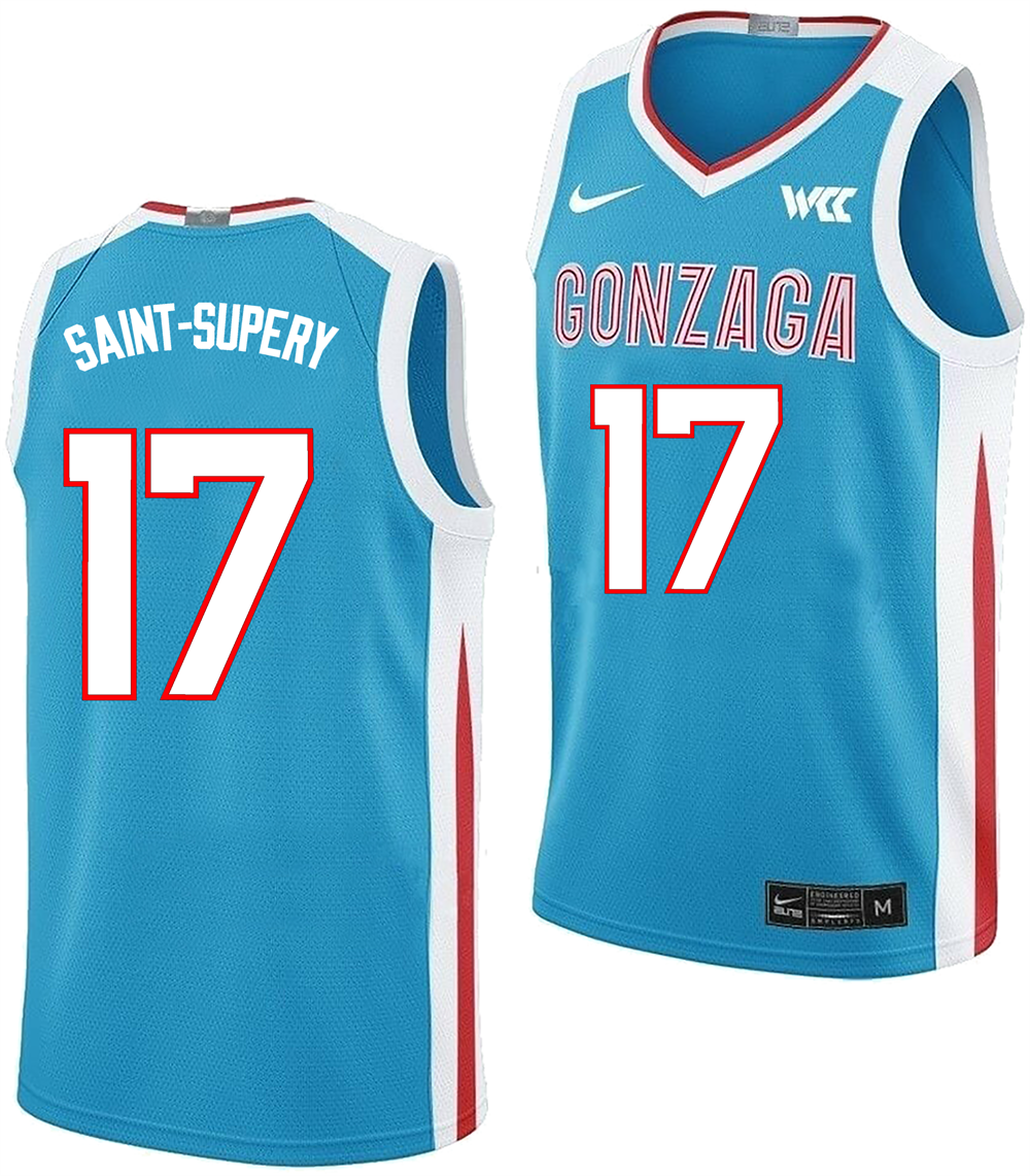 Men's #17 Mario Saint-Supery Gonzaga Bulldogs College Basketball Jersey