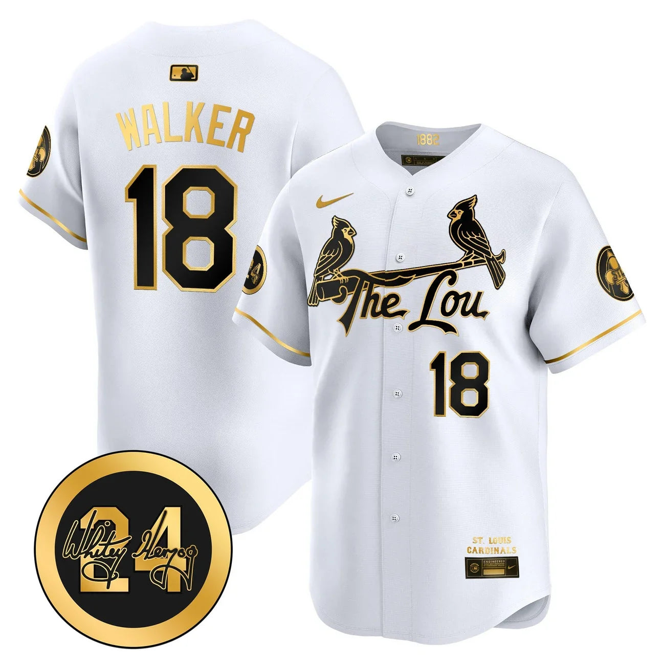 St. Louis Cardinals Whitey Herzog Patch Vapor Premier Limited Jersey - All Stitched - White gold