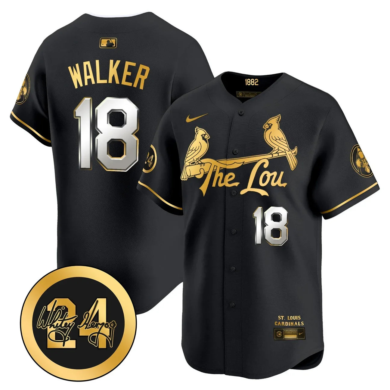 St. Louis Cardinals Whitey Herzog Patch Vapor Premier Limited Jersey - All Stitched - Black Gold