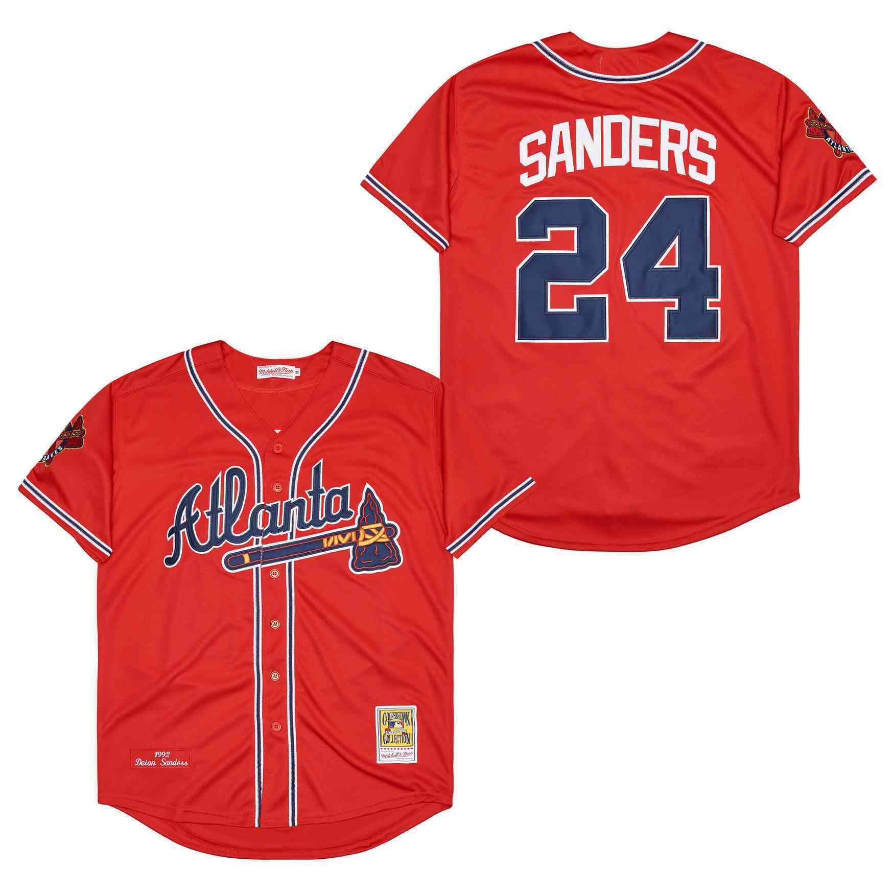 Men's #24 Deion Sanders Atlanta Braves Baseball Jersey