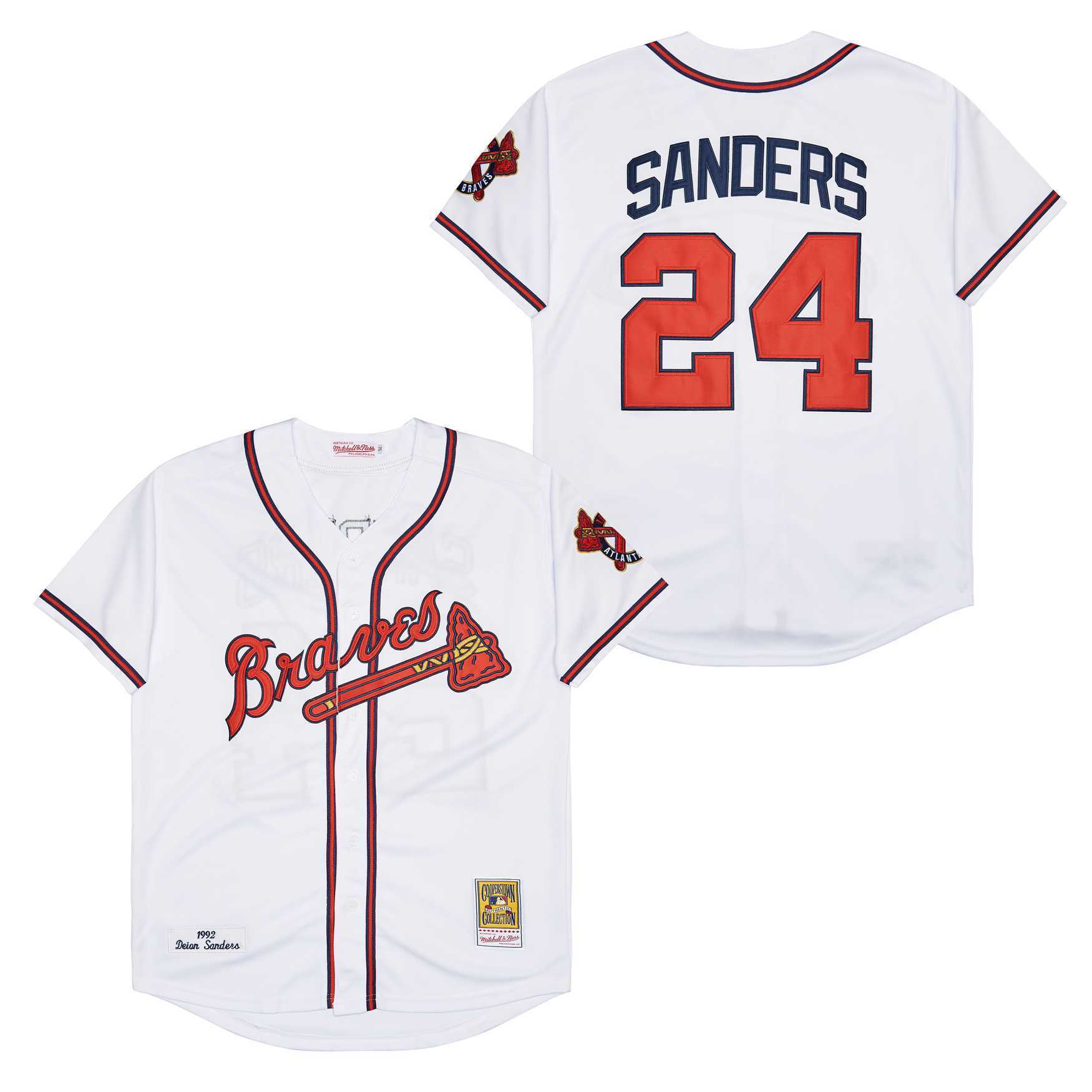 Men's #24 Deion Sanders Atlanta Braves Baseball Jersey