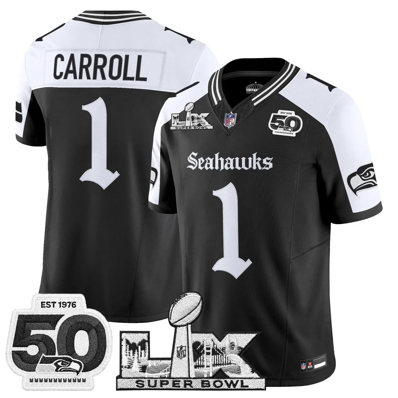 Men's Seattle Seahawks "Super Bowl LX & 50th Patch" Vapor Limited Jersey - Gothic Edition - All Stitched