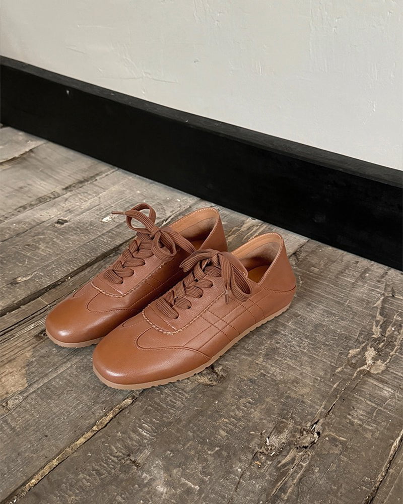 Retro Nappa Leather Lace-Up Flat Sneakers