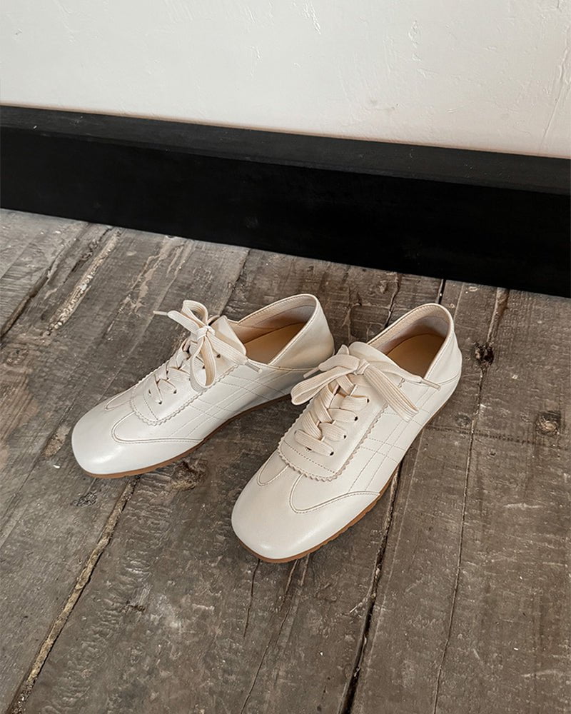 Retro Nappa Leather Lace-Up Flat Sneakers