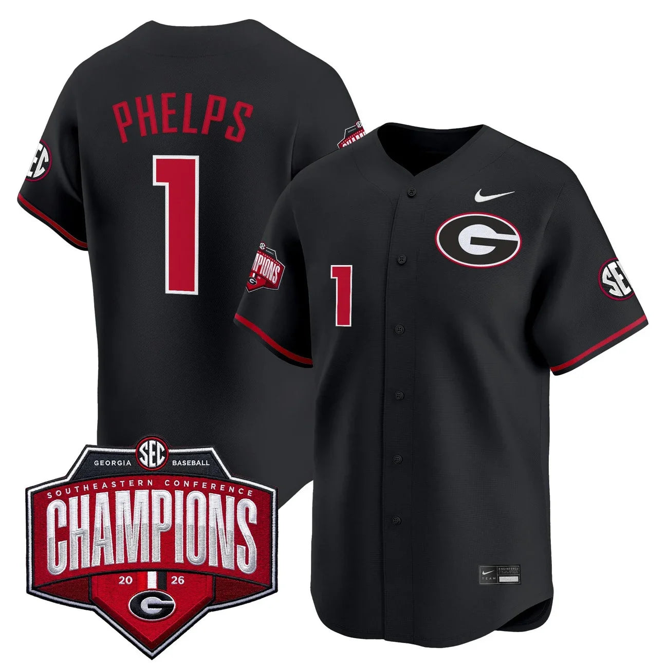 Georgia Bulldogs Baseball Southeastern Confernce Champions 2026 Vapor Premier Limited Jersey - All Stitched - Black