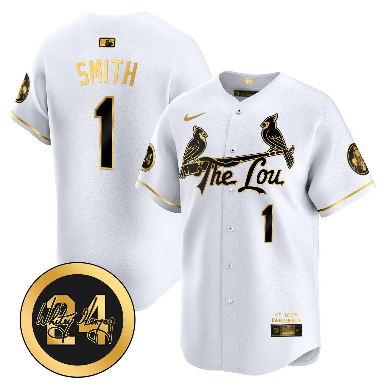 St. Louis Cardinals Whitey Herzog Patch Vapor Premier Limited Jersey - All Stitched - White gold