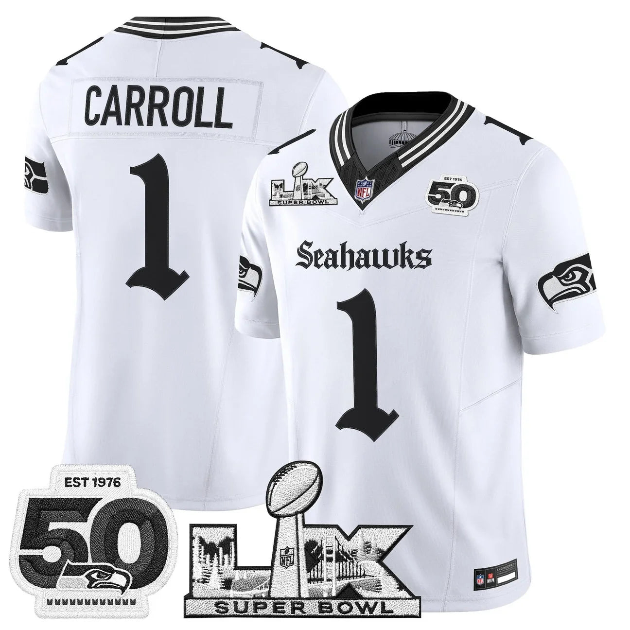 Men's Seattle Seahawks "Super Bowl LX & 50th Patch" Vapor Limited Jersey - Gothic Edition - All Stitched